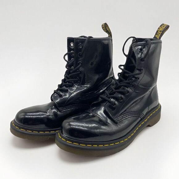 Dr. Martens Black Lace-Up Boots Patent Leather Size US W 7/ US M 6 1460W - Picture 3 of 11